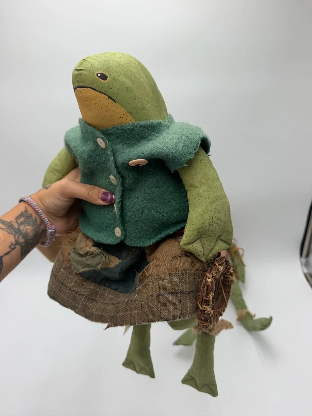 Vintage Pair of Handmade Folk Art Anthropomorphic Frogs Dolls Primitive
